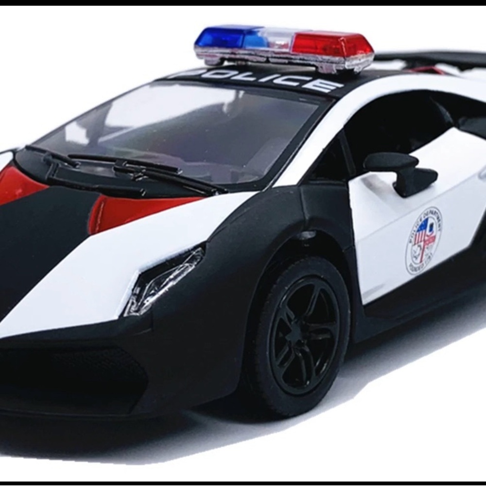 Police Black and White Toy Car with Red and Blue Lights